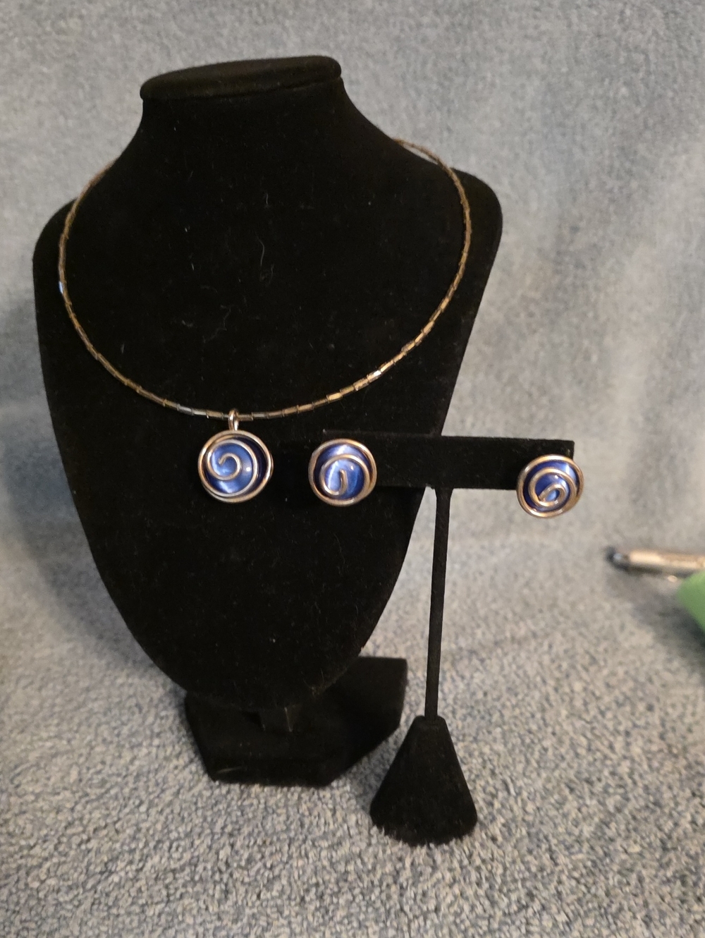 Blue Swirl Pendant Necklace and Earrings Set - Women's Jewelry